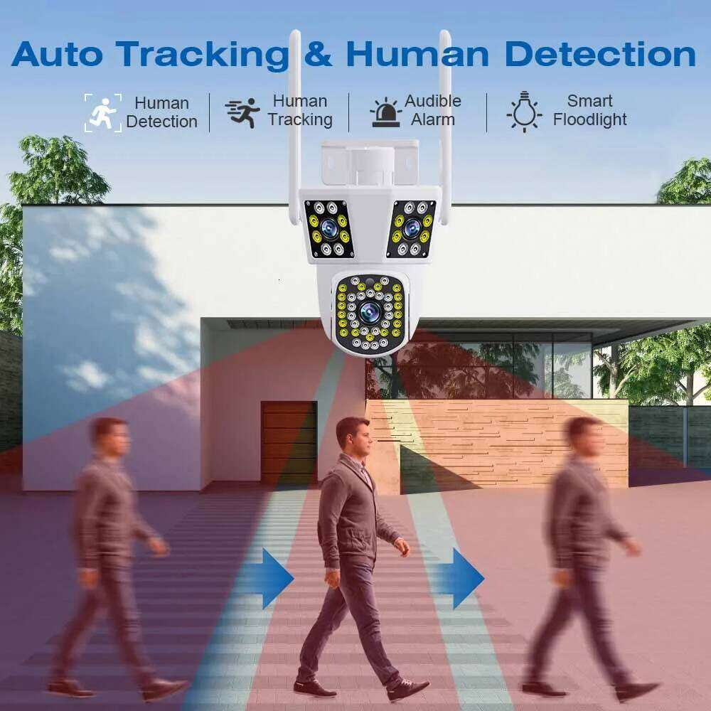 WIFI IP 6K 12MP HD Three Lens PTZ Outdoor Motion Detection Security Camera Waterproof Surveillance 26W0306