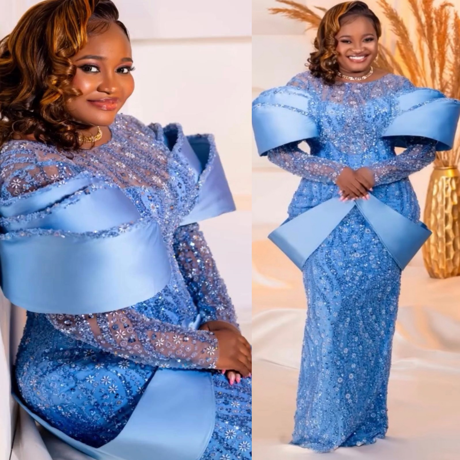 2026 plus size sky blue mermaid mother of bride dresses sequined lace full sleeves evening party mamas dress vintage 50s birthday wedding guest groom 