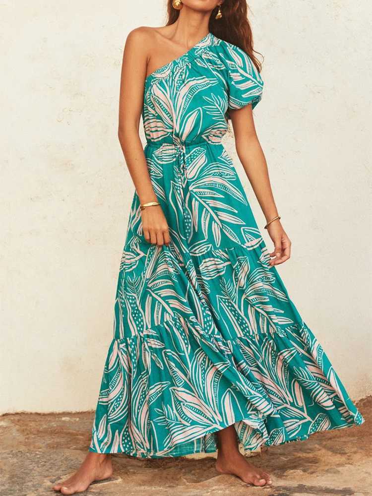 Comfortable and casual slanted shoulder floral womens dress for daily vacation style 2026 spring/summer new dress X260306