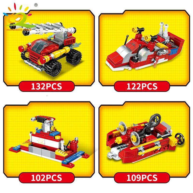 HUIQIBAO Fire Truck Model Building Blocks Firefighting Set Fireman Figures Bricks City Construction Toy for Children Gift Z260306