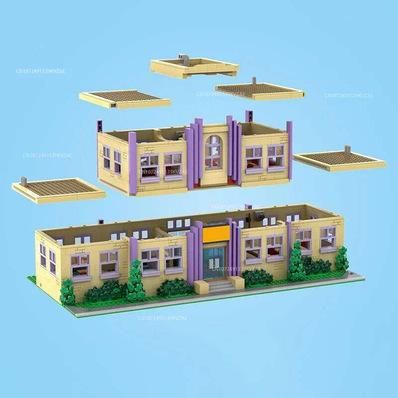 MOC Simpsoned Modular Moe's Tavern Building Blocks City House Springfield Elementary School Skyline Architecture Bricks Toys Z260306