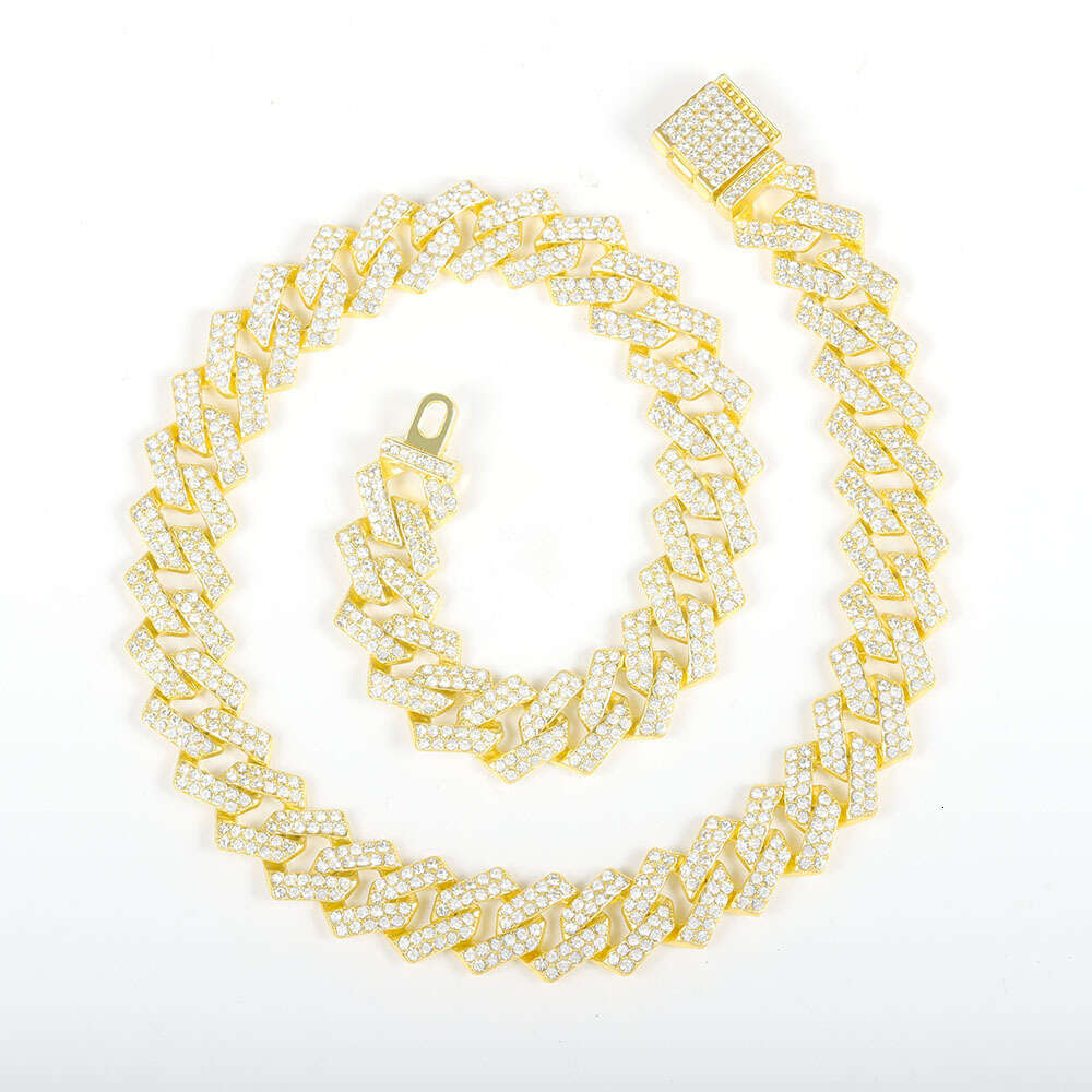 Cross-border bestseller Cuban chain 15mm diamond-shaped mirror-finish metal alloy necklace with diamonds for men and women, high-quality