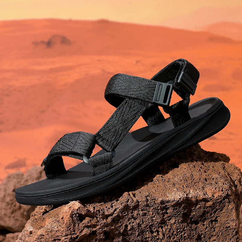 Black Mens Outdoor Casual Arch Support Sandals Anti-Slip Breathable Beach Holiday Sports Sandals for Summer Walking Size 40-45 260227