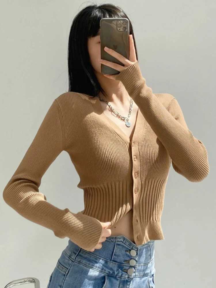 2025 Summer Fashion Knitwear Cardigan Top Womens Ribbed Patchwork Slim Casual Cropped Inner Top Womens Knit Cardigan Outwear M260306