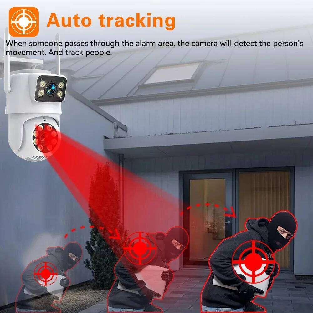 EseeCloud 4K 8MP WIFI IP Lens Dual Screen PTZ CCTV Surveillance Auto Tracking Outdoor Security Camera 26W0306