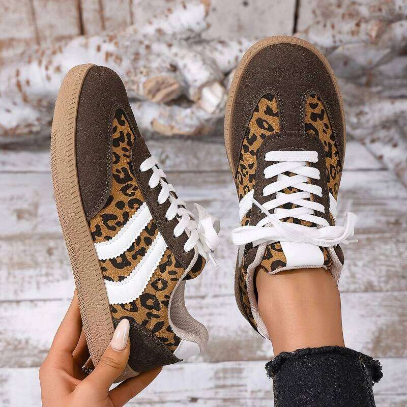Spring 2025 new women's fashionable leopard print casual anti slip and comfortable sports shoes