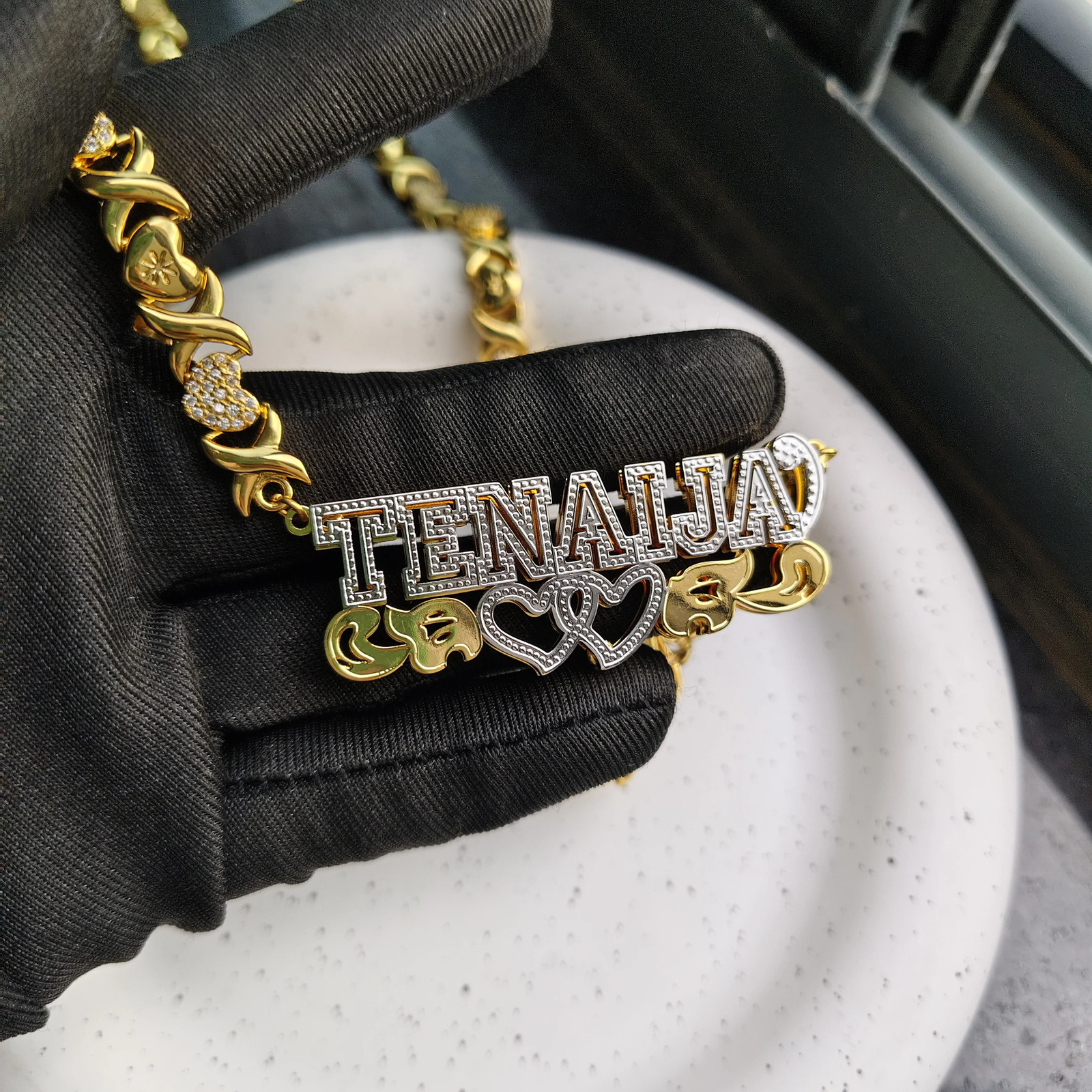 DHQH Customized Name Necklace Personalized 3D Double Plate Two Color Necklace Personalized Jewelry Nameplate -sale Necklace 260302