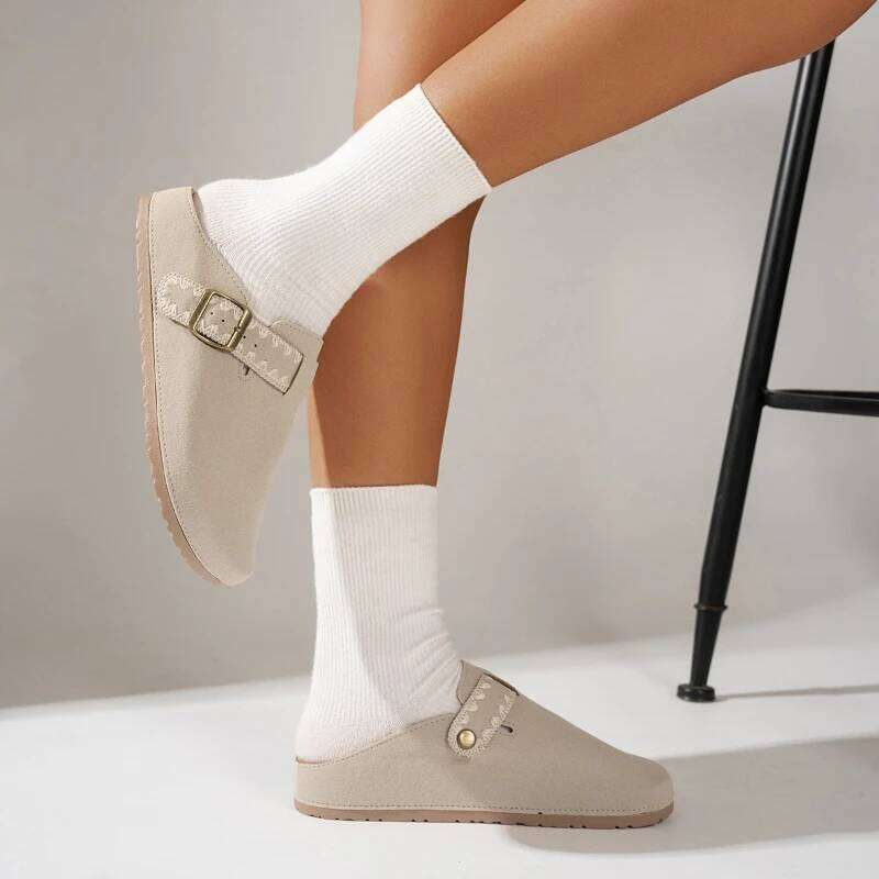 Women Suede Cork Footbed Clogs Soft Leather Adjustable Buckle Slip-on Fashion Casual Shoes Sandals Beach Slippers