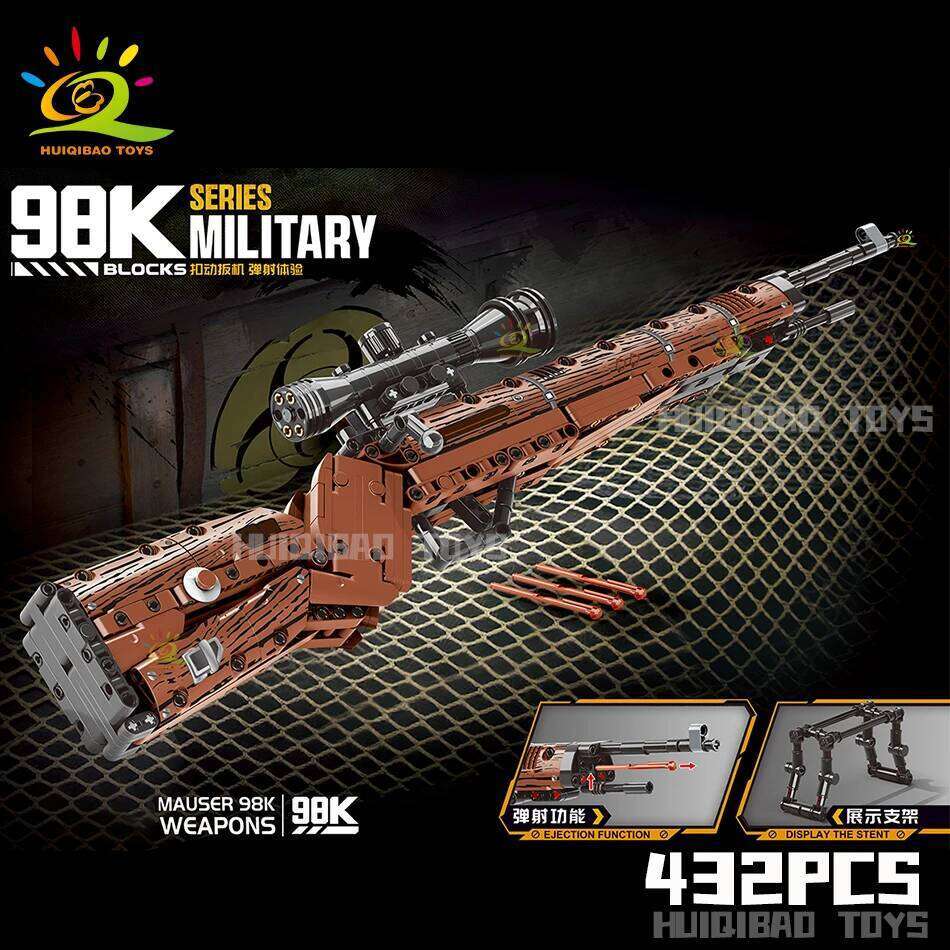 HUIQIBAO 98K AK47 Assault Rifle Model Blocks Military Army Weapon Pistol Building Block Imitation Gun Brick Toy for kid Z260306