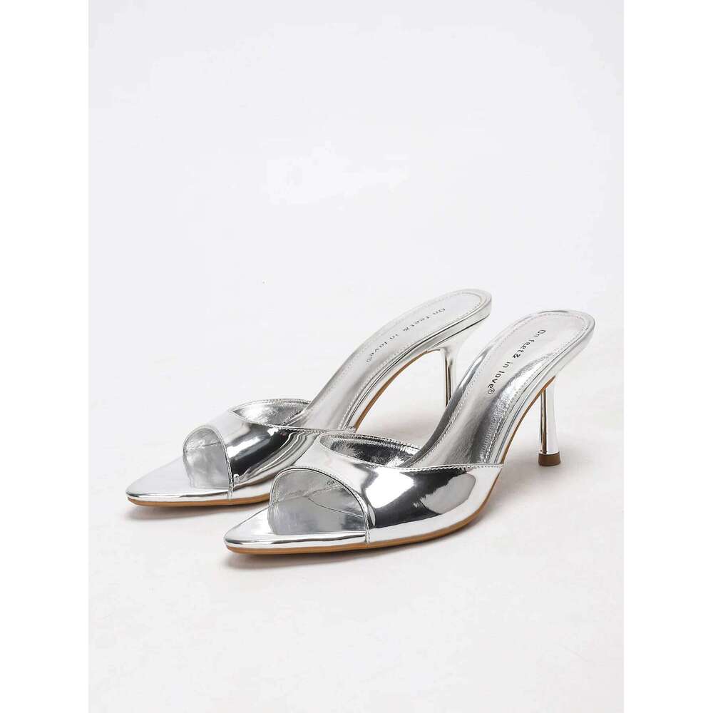Women's Slip-On Patent Leather Open-Toe High-Heel Mules