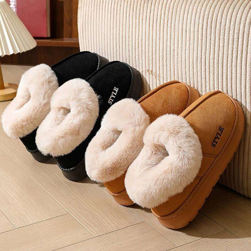 Women's Winter Non-Slip Outdoor Indoor House Shoes Plush Fleece Lined Warm Cotton Slippers For Women Platform Footwear