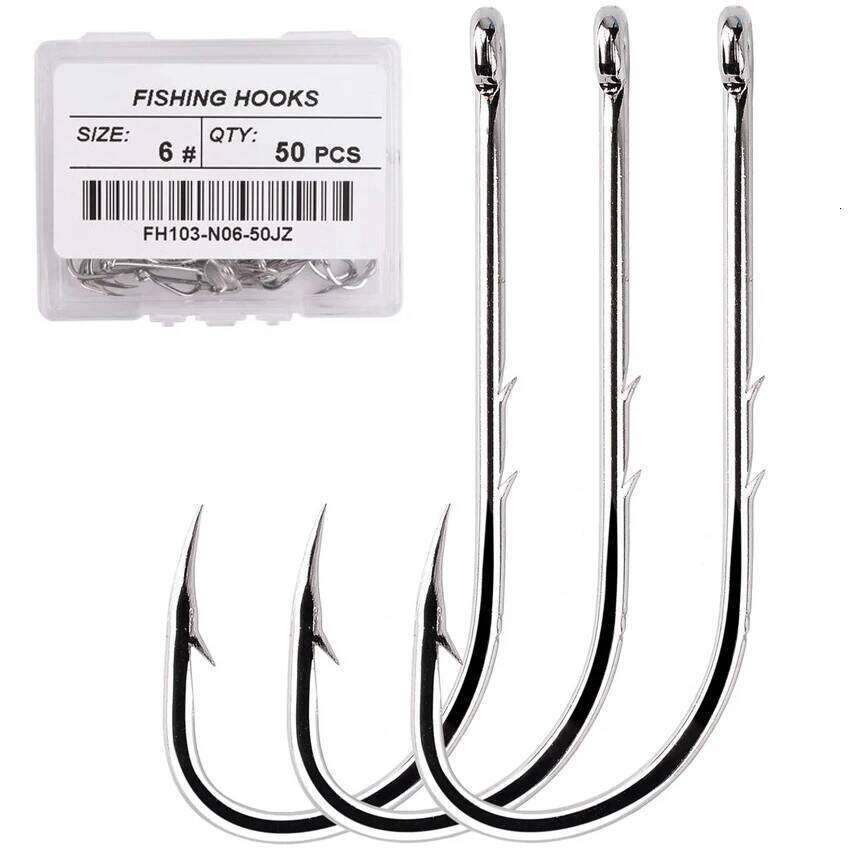 50pcs/box Long Shank 1#-12# High Carbon Steel Fishing Hooks Set Sharp Barbed Offset Narrow Bait Hook Fishhook Y260305
