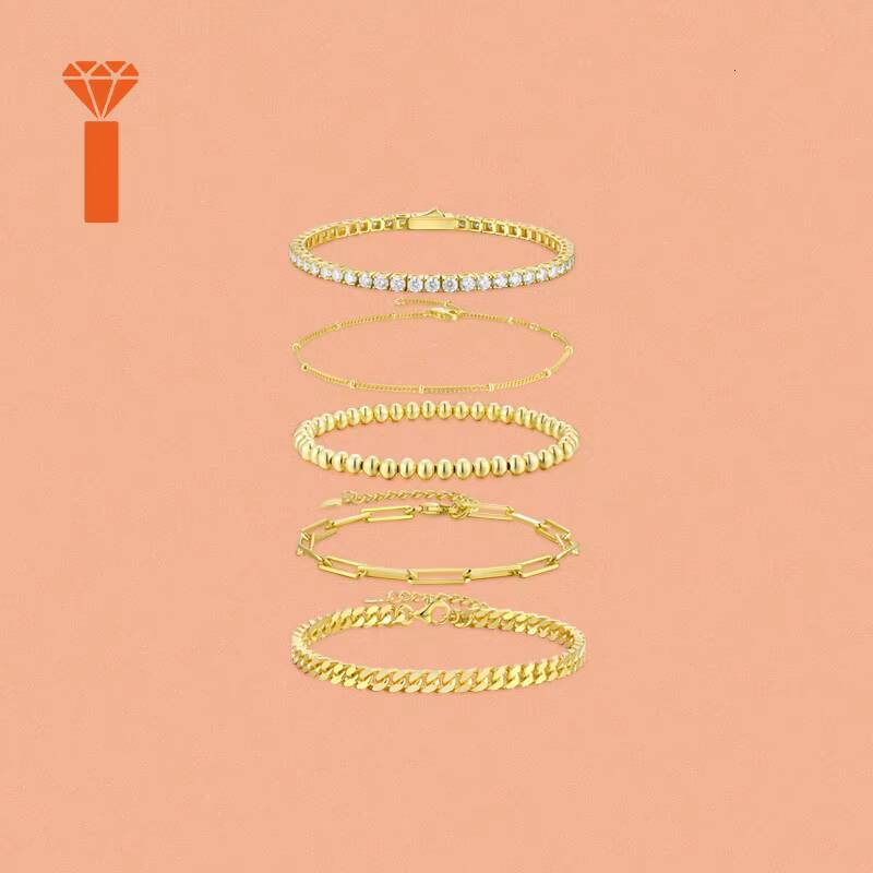 925 Sterling Silver Fine Jewlery Gold Plated Cuban Bracelets Tennis Charm Bracelets Set Moissanite Beads Women Bracelets