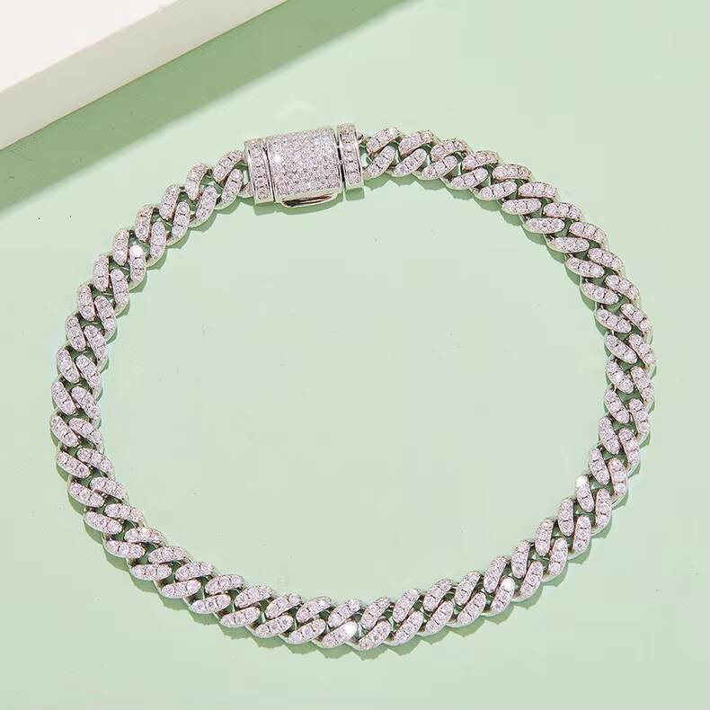 High Quality Hip Hop Style Bling Iced Out Pave Mens Link Chain Bracelets S925 Silver Moissanite Cuban Bracelet