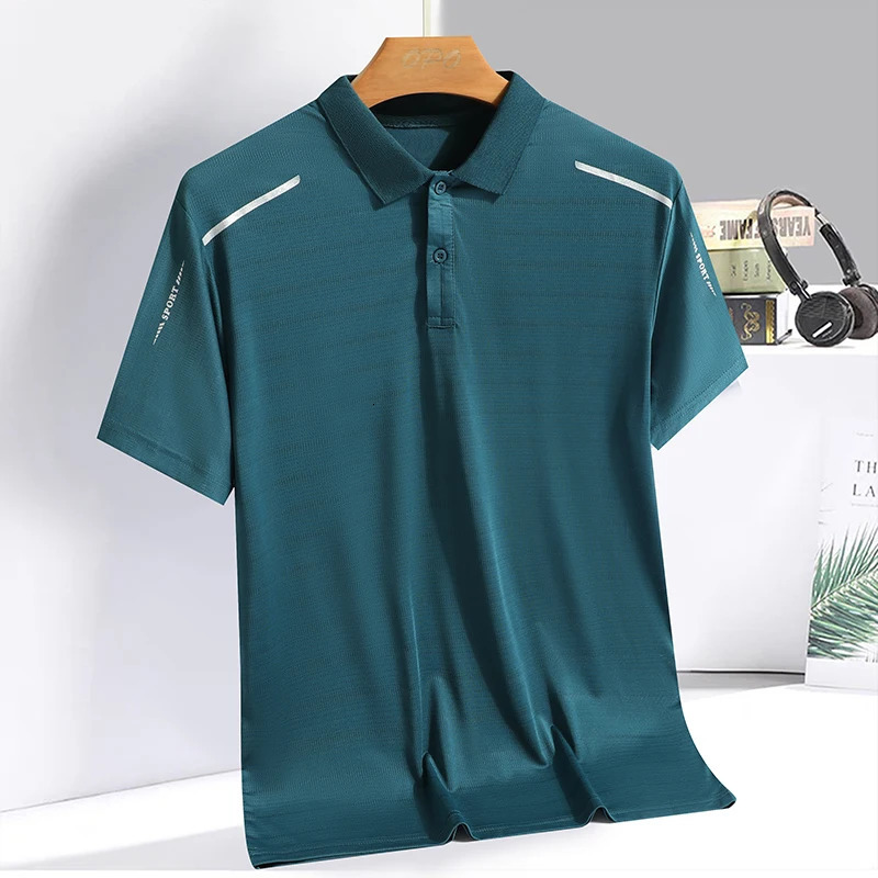 Summer Ice Silk Polo Top Short sleeved Polo Collar Quick Drying Sports Shirt Trendy and Fashionable Thin Breathable T-shirt 260304