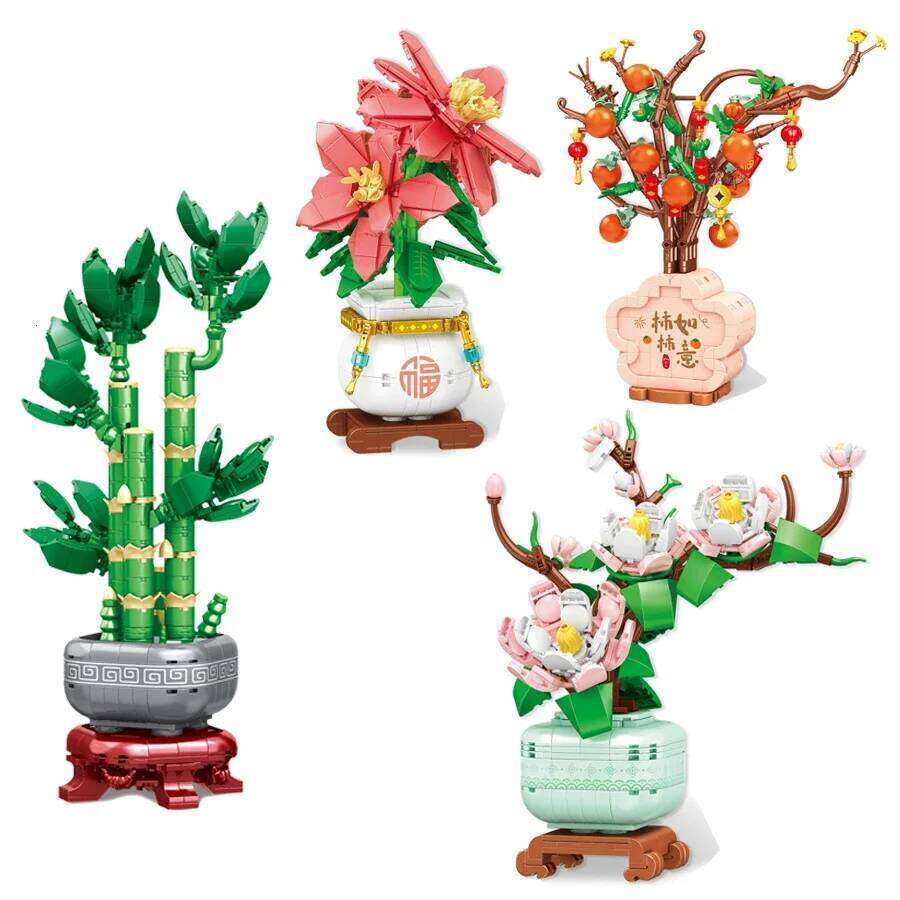 DIY Home Decoration Plastic Building Blocks Artificial Flowers Bonsai Creative New Year Gifts Z260305