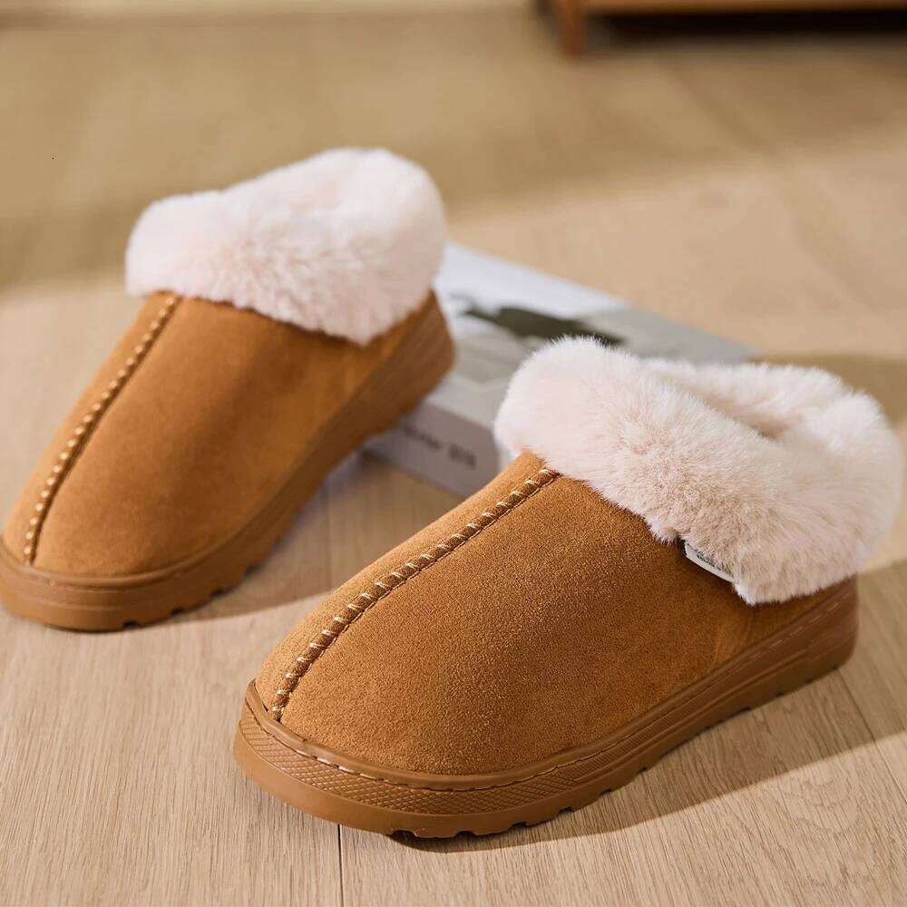 Litfun Winter Fluffy Slippers Warm Plush Indoor Home Flat Slides Outdoor Antiskid Faux Fur Collar Fuzzy Men Cotton Shoes