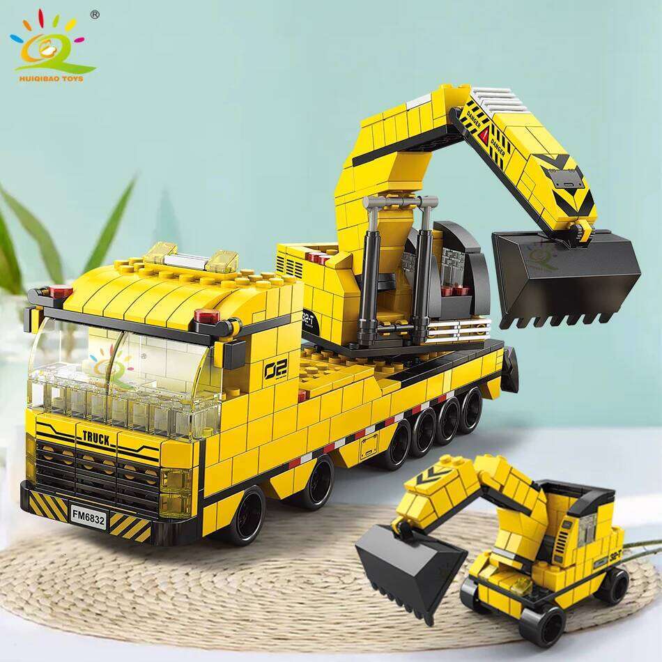 HUIQIBAO 1000pcs 6in1 Engineering Crane Truck Building Blocks City Construction Bricks Bulldozer Car Set For Children Kids TOYS Z260306
