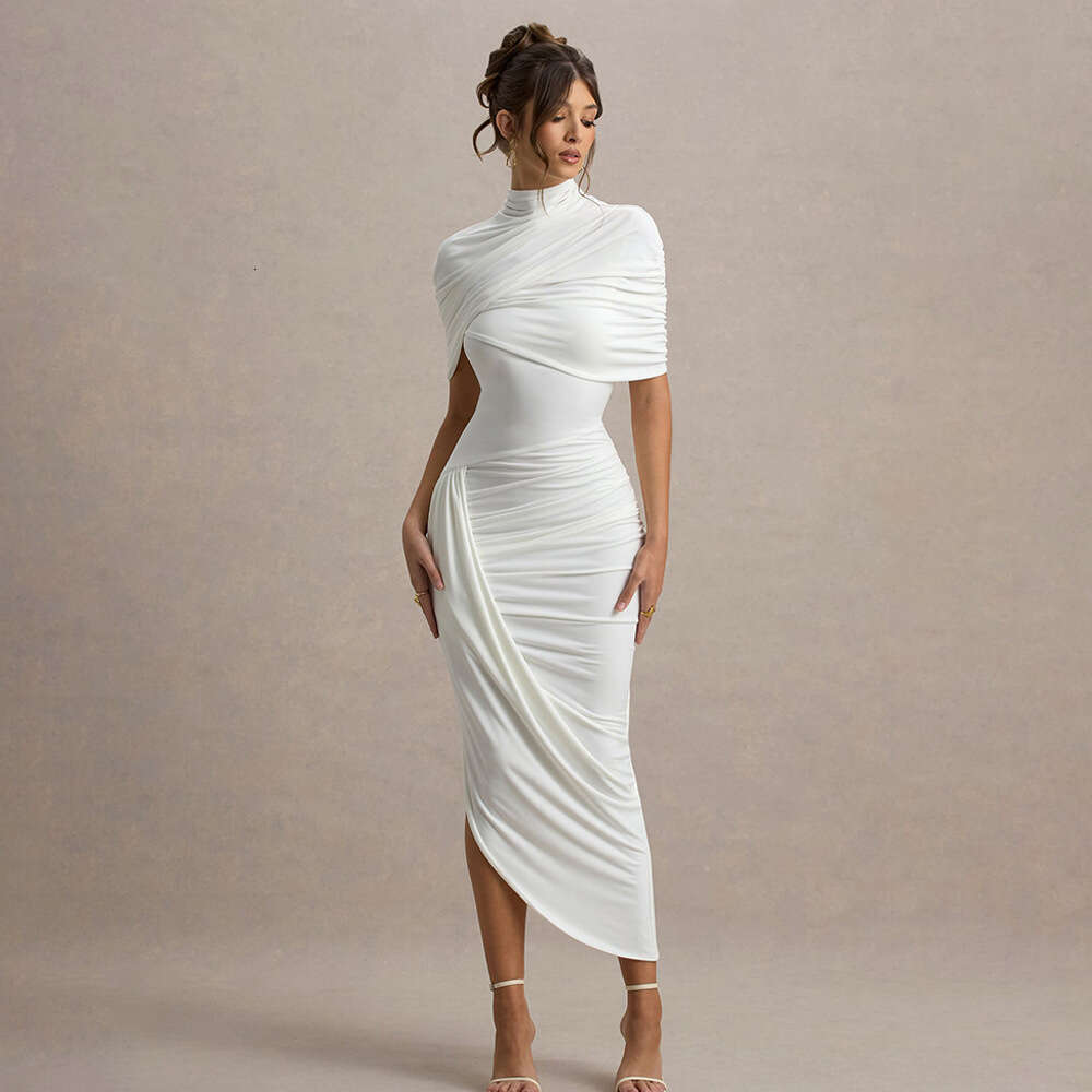 2026 New Foreign Trade Hot-Selling Elegant Slim-Fit Pleated Dress, Fashionable and Sexy Backless Bodycon Women's Long Dress