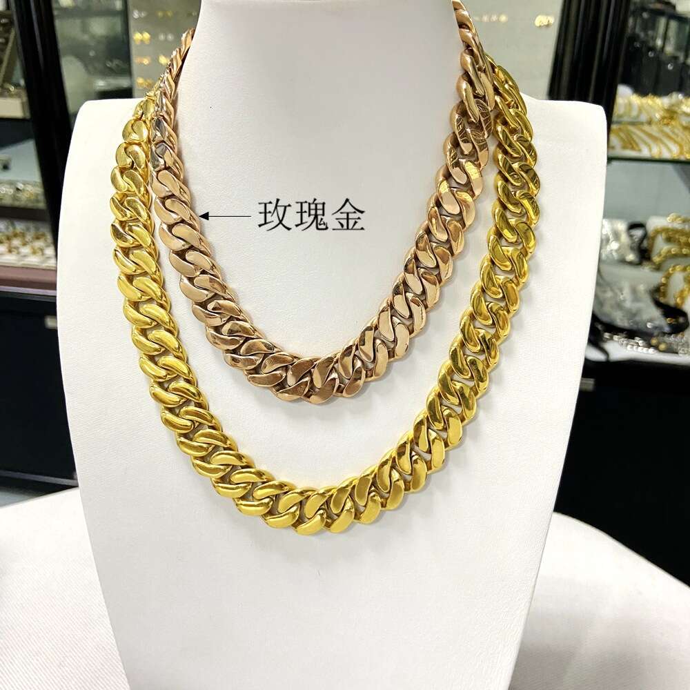316 stainless steel Cuban chain, cast flat, encrypted IP vacuum electroplated, high-quality necklace for men and women, 16mm large chain