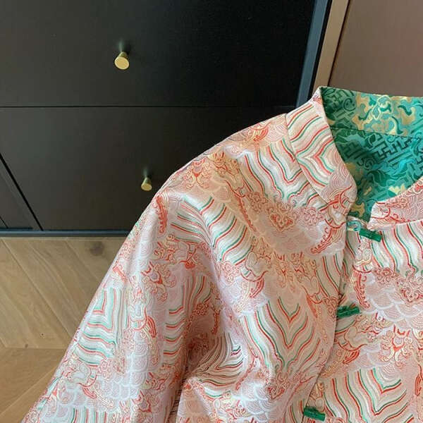 Mardi Hefxessdr Contrast Embroidery Jacquard Stand-up Collar Loose Single-breasted Spring style shirt women's clothing