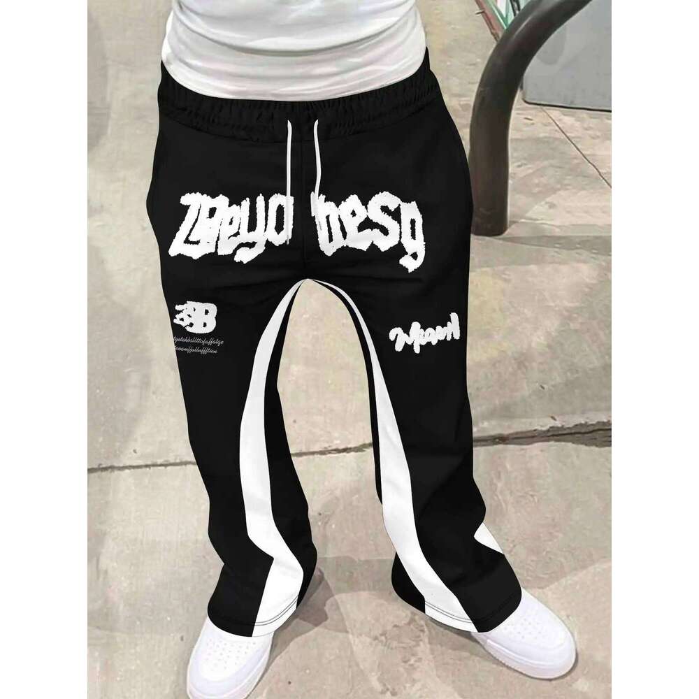 Y2k Flared Men Loose 3D Print Trousers Casual Sweatpants Mid Waist Sporty Female Clothes Streetwear Hip Hop Vintage Pants