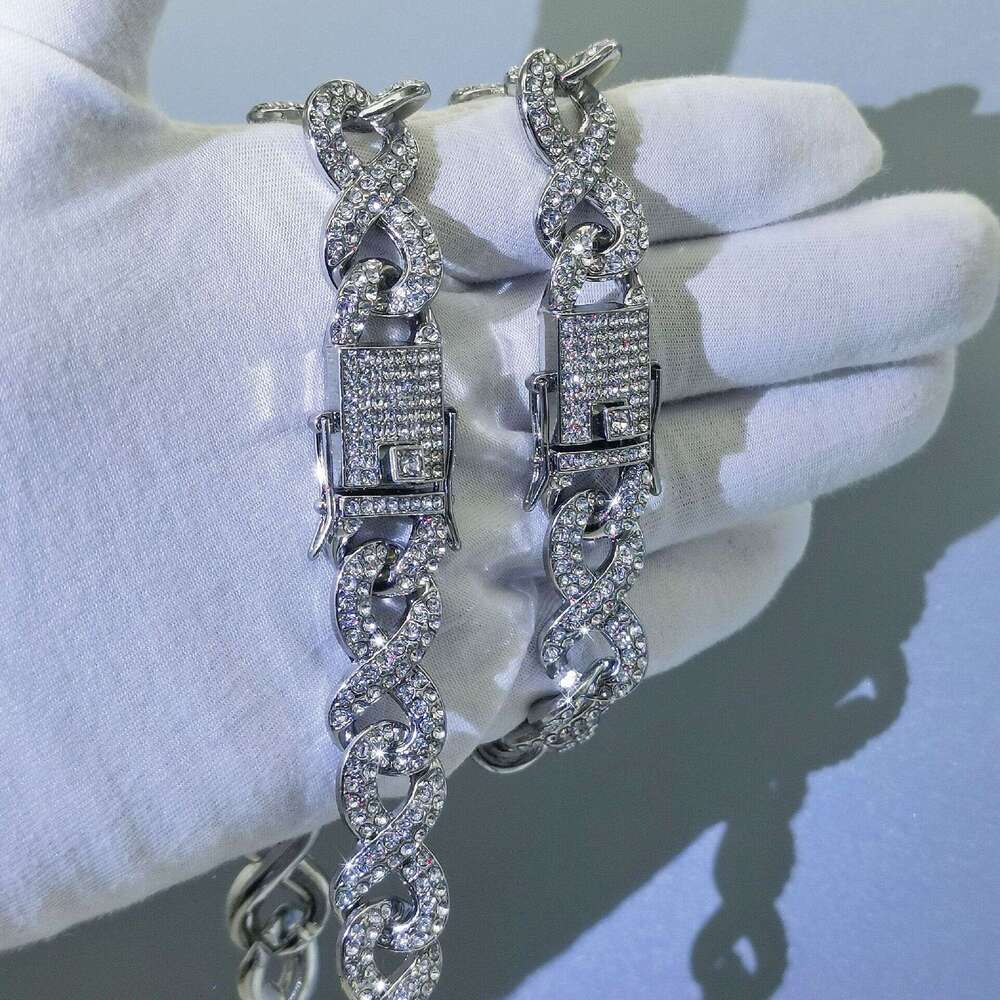 Cross-border European and American 8-shaped with full diamond accents, high-quality alloy necklace, men's hip-hop cool Cuban chain manufacturer