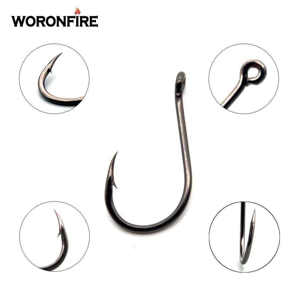 50pcs/Lots Carp Fishing High Carbon Steel Sharp 1/2/3/4/5/6/7/8/9/10/11/12 Barbed Offset Hook Wholesale Japan S260305