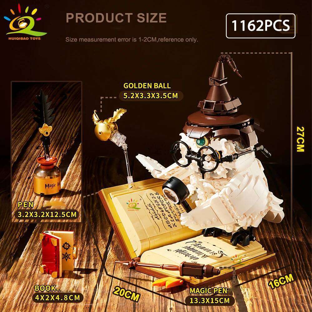 HUIQIBAO MOC Owl Doctor Magic Book with Lights Building Blocks Bricks Animal Models Boys Assembly Toys Kid DIY Home Desk Decor Z260306