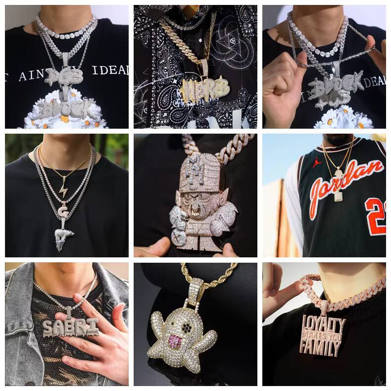 Hip Hop Fashion Jewelry Pendant VVS Moissanite Custom Letter Pendant 925 Silver Necklace With Letter Moissanite Diamond Pendant