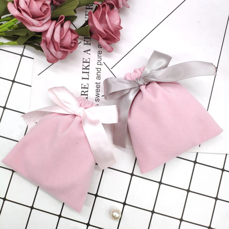 50pcs Jewelry Velvet Bags With Ribbon Flannel Pouches Wedding Candy Gift Packing Cosmetic Party Decoration extra fee Custom 260302