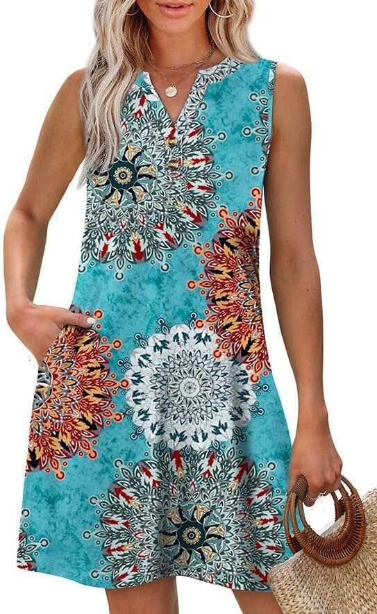 Designer Summer Dresses for Women 2026 Beach Vacation Clothes V Neck Button Sundresses with Pockets