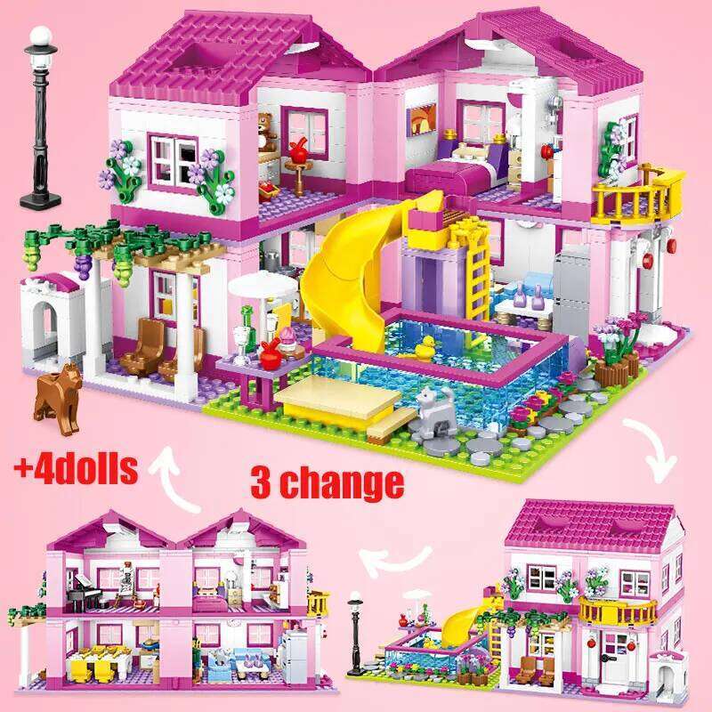 City House Summer Holiday Villa Castle Building Blocks Sets Figures Swimming Pool DIY Toys For Kids Friends Girls Birthday Gifts Z260306