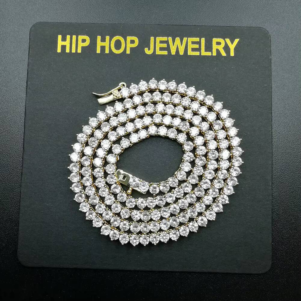 Wholesale Hip Hop Jewelry Fashion Iced Out 18k Gold Plated Brass Moissanite VVS Diamond Tennis Chain Moissanite Necklace for Men
