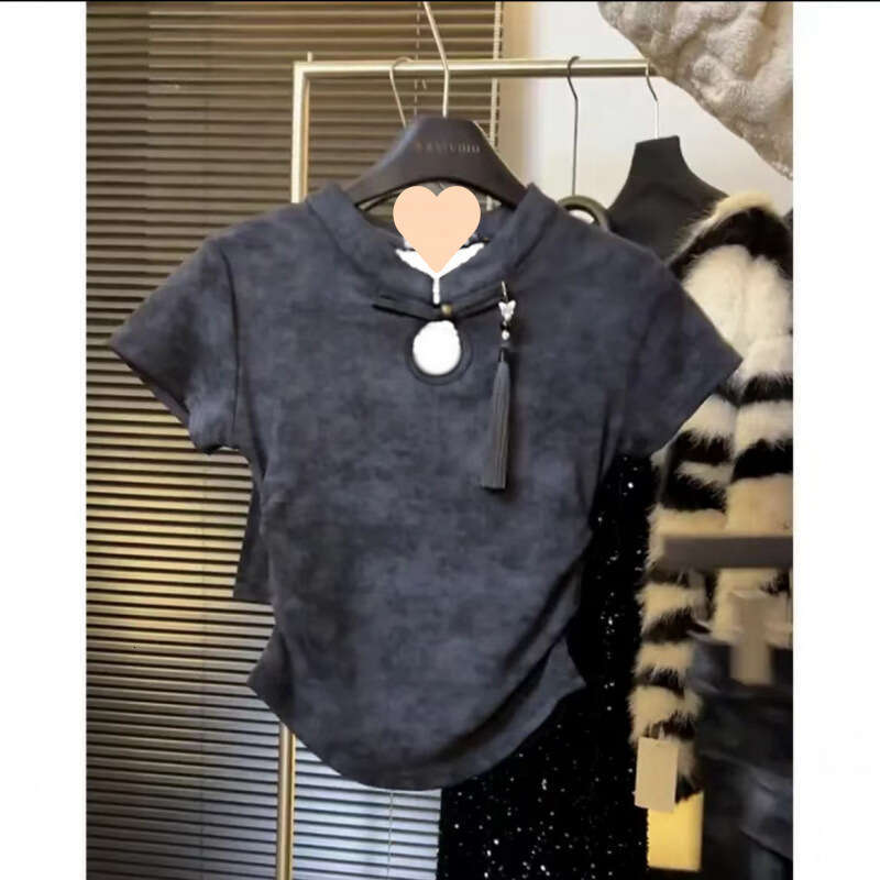 Summer New Chinese-Style Buttoned Slim-Fit TopVintage-Style, Straight-Shoulder Short-Sleeve Women's Shirt Y2K style sexy fashion cropped top