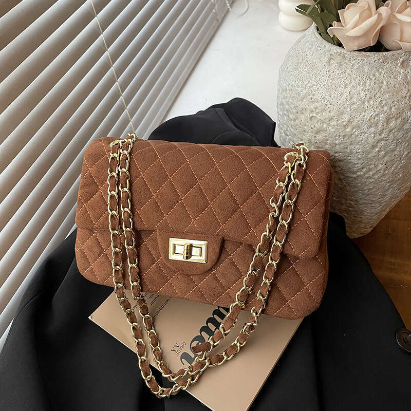Elegant Simple Quilted Chain For Women, New Trendy Crossbody Bag, Velvet Versatile Lock Buckle Shoulder Bag
