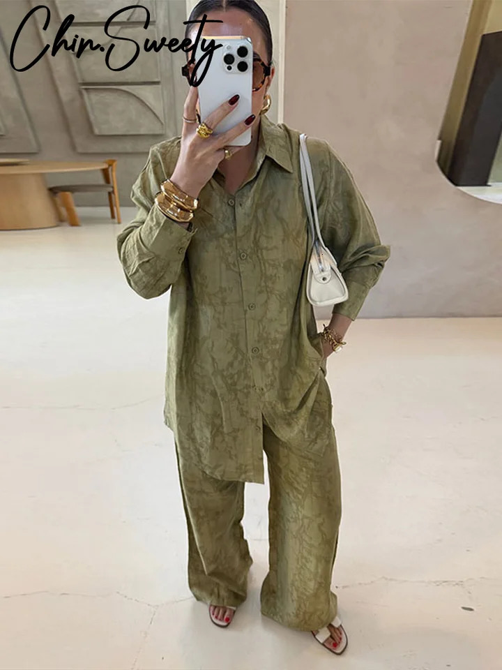 Vintage Cotton Linen Shirt Pant Suit Women Loose V Neck Lace Up Long Sleeves Blouse Wide Leg Pant 2026 Spring Autumn Lady Sets 260305