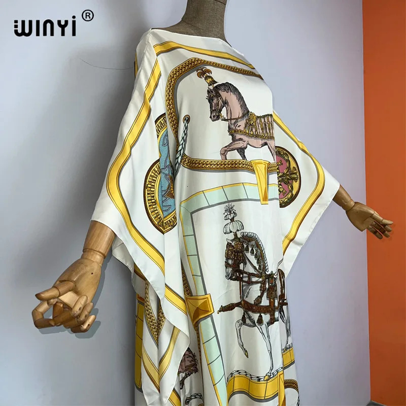 WINYI 2023 Africa Fashion boho printed twill Kaftan Maxi dress Summer Beach Bohemian Caftan long for lady 260228