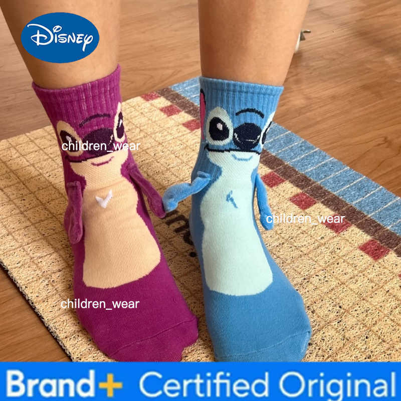 Disney Stitch Magnet Hand In Hand Sock Cartoon Fun Fashion Soft Comfortable Creative Adults children Christmas stocking toy gift H2603061