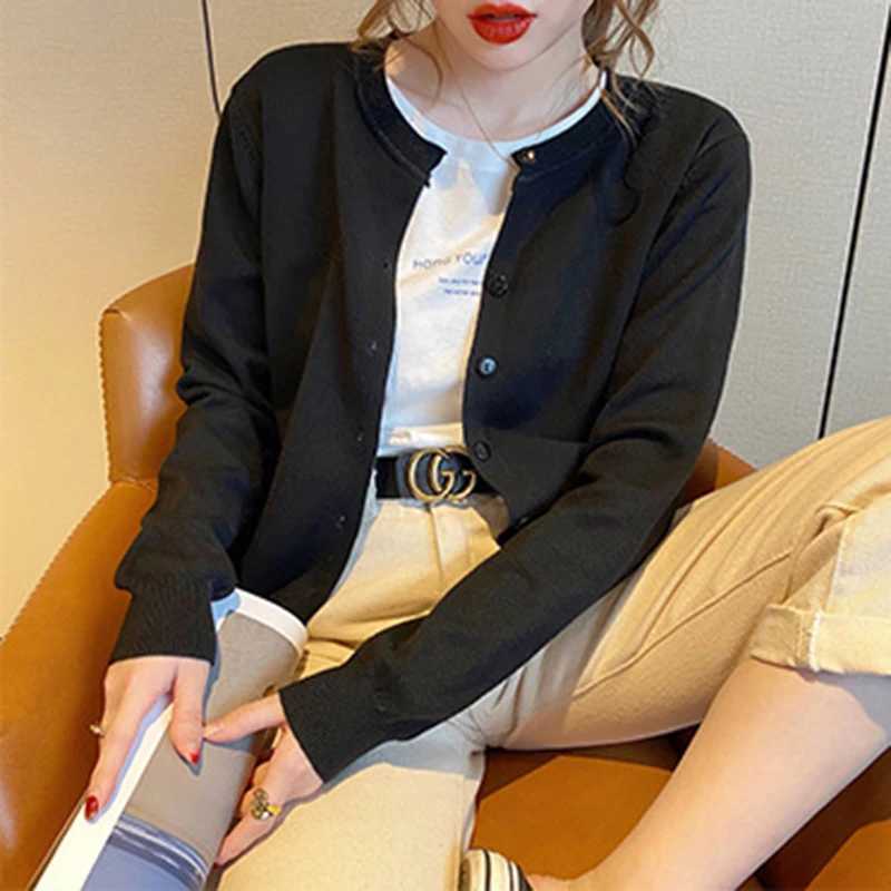 Long Sleeve Cardigan Warm Sweaters Autumn Winter Fashion Women Clothes O Neck All-match Ladies Solid Knitwear Tops M260306