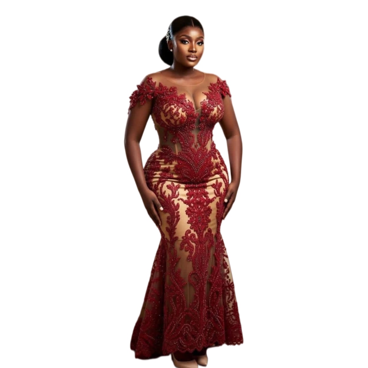 Aso Ebi Dark Red Prom Dress 2026 Mermaid Prom Dress Illusion Lace Sheer Neck Evening Dresses For Black Women Birthday Party Formal Receiption Gowns Dr