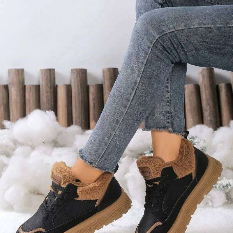 Women's New Winter Round-Toe Thick Soled Warm Fluffy Shoes for Comfortable Anti-Slip Flat Low-Top Casual Boots 2025