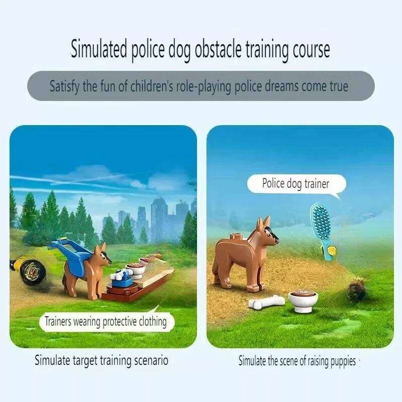 Suitable for urban series mobile police dog training ground building blocks children's assembly toys boys Christmas gifts Z260306