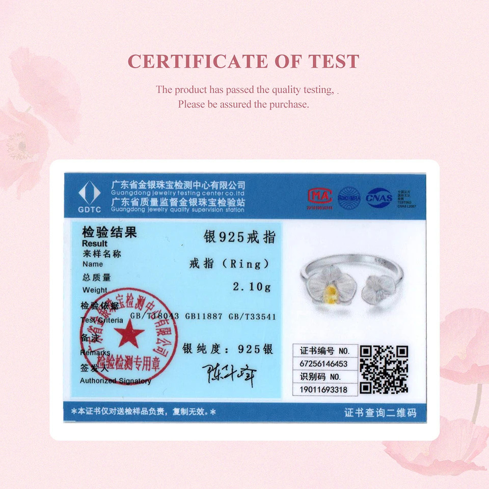 925 Sterling Silver Phalaenopsis Open Ring for Women White Gold Plated Lucky Flower Jewelry Gift Fashion Birthday Gift 260302
