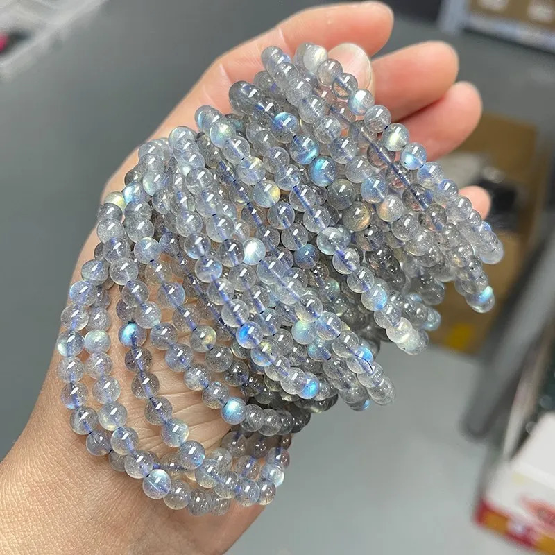 JD 5A Quality Genuine Natural Gray Moonstone Stone Beaded Bracelets Women Men Charm Round Gems Energy Healing Bangles Jewelry 260302
