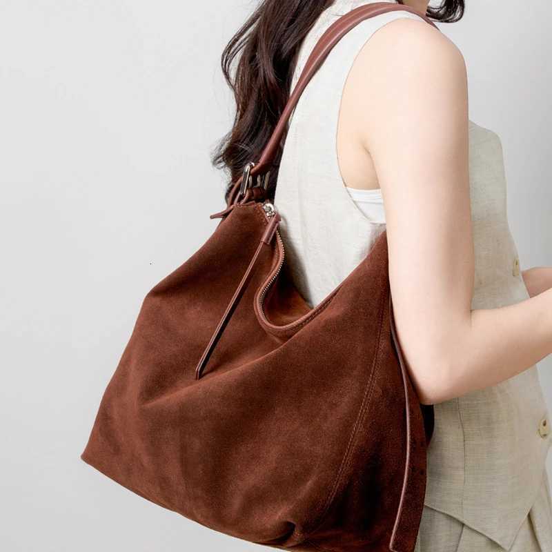 Simple Autumn Winter Colletion Grey Brown Roomy Big Boston Tote Soft Matte Suede Cow Leather Womens Handbag Shoulder Bag H260306