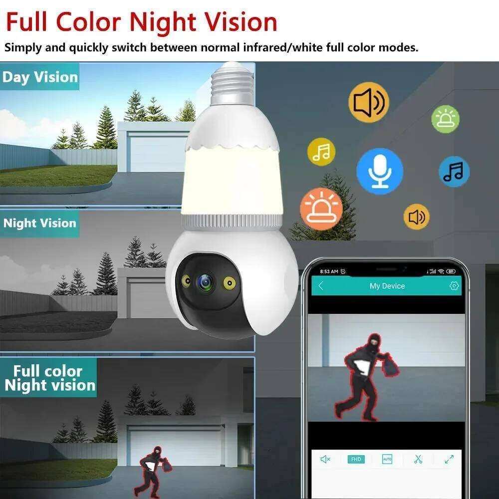 Tuya Smart Life 5MP E27 Bulb WiFi Floodlight Auto Tracking Two Way Audio Color Night Vision Outdoor Security Camera 26W0306