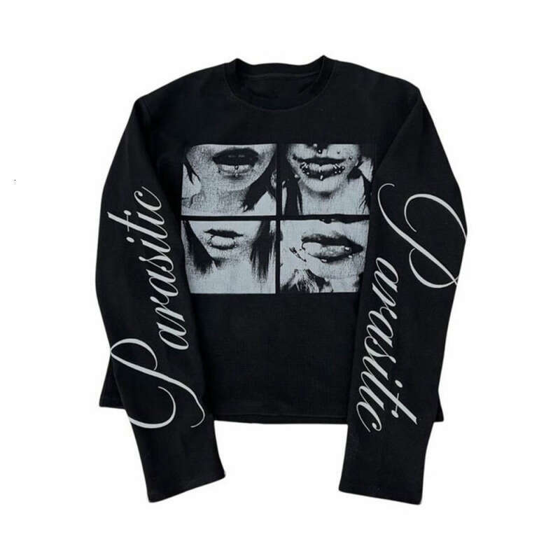 Dark-style street punk unisex long-sleeve tops wholesale American retro millennium print T-shirts