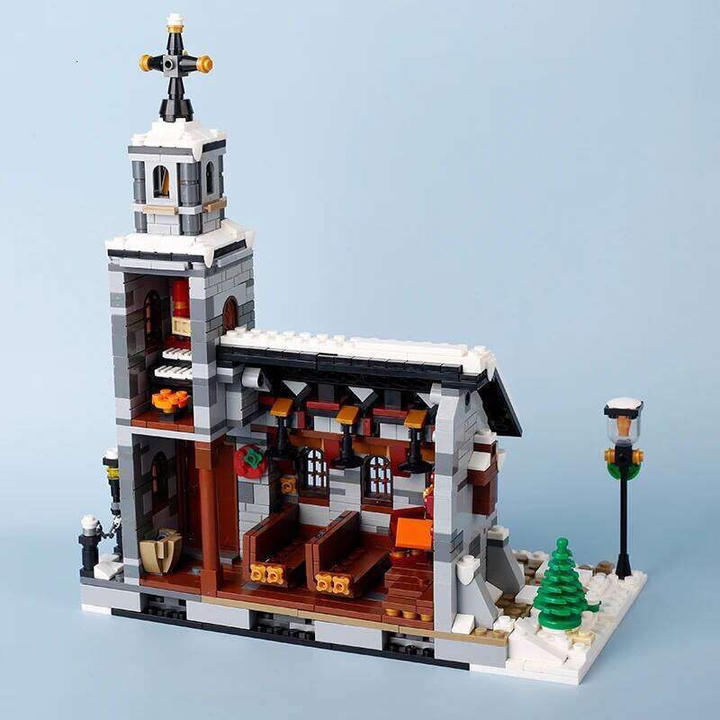 MOC Winter City Street Snow House Building Blocks Christmas Tree Wreath Church Figures Scene Assemble Model Bricks Kid Toy Gift Z260305