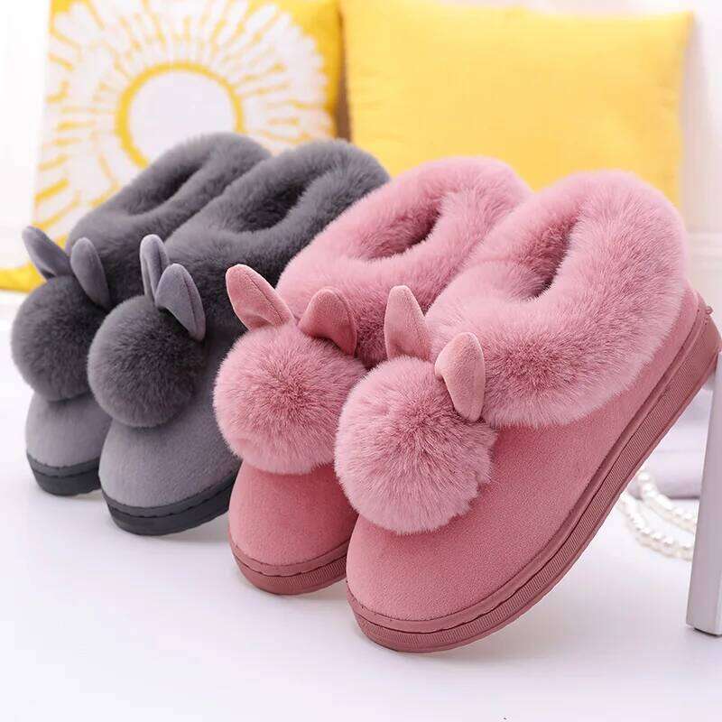 Litfun Women's House Fuzzy Slippers Couple Indoor Anti-skid Plush Lined Bedroom Slides Winter Comfy Warm Fur Fluffy Cotton Shoes